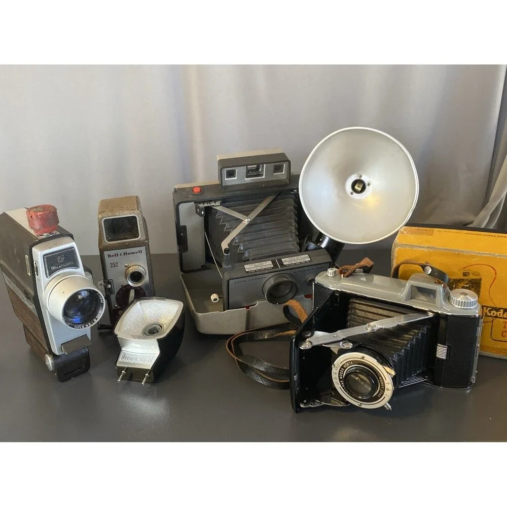 Vintage Camera Mixed Lot Accessories Film Untested Prop Shelf Display AS IS